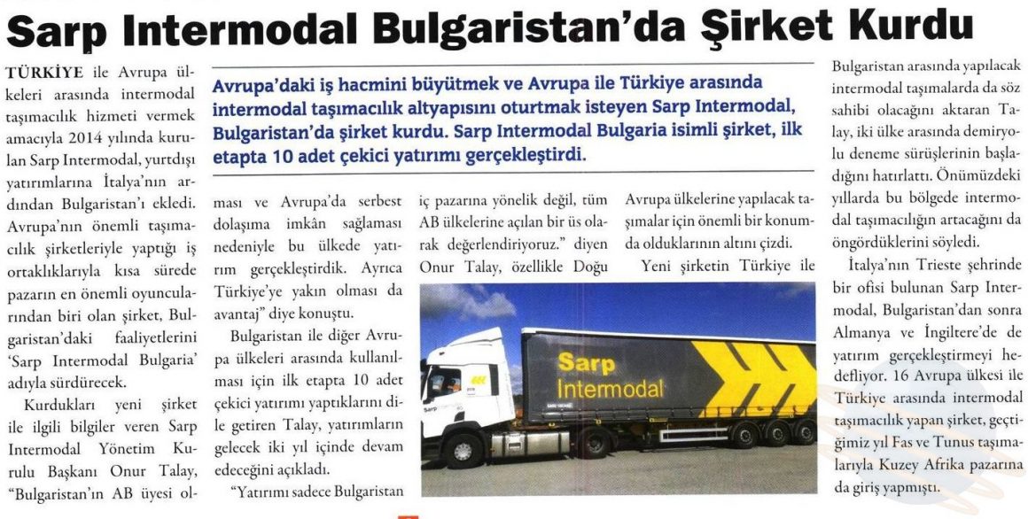 SARP INTERMODAL BULGARİSTAN’DA ŞİRKET KURDU // Kargo Haber Dergisi
